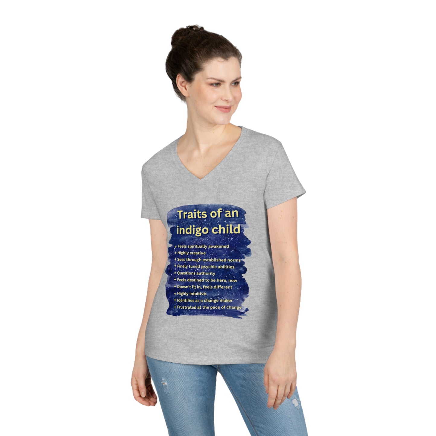 Ladies' V-Neck T-Shirt Slim Fit - Traits of an Indigo Child