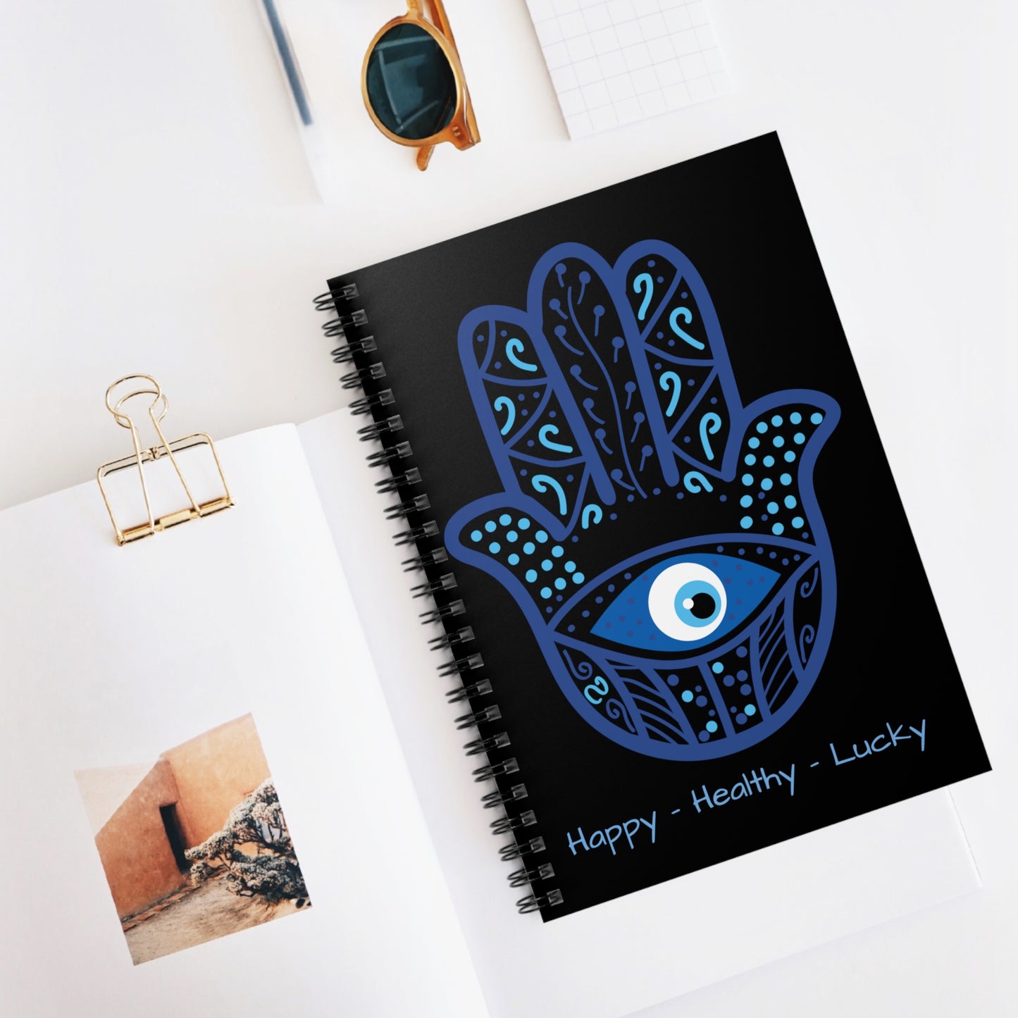 Spiral Notebook - Ruled Line - Hand of Fatima - Hamsa - Happy - Healthy - Lucky