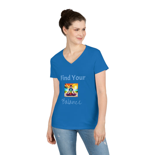 Ladies' V-Neck T-Shirt Slim Fit - Anime Woman Meditating