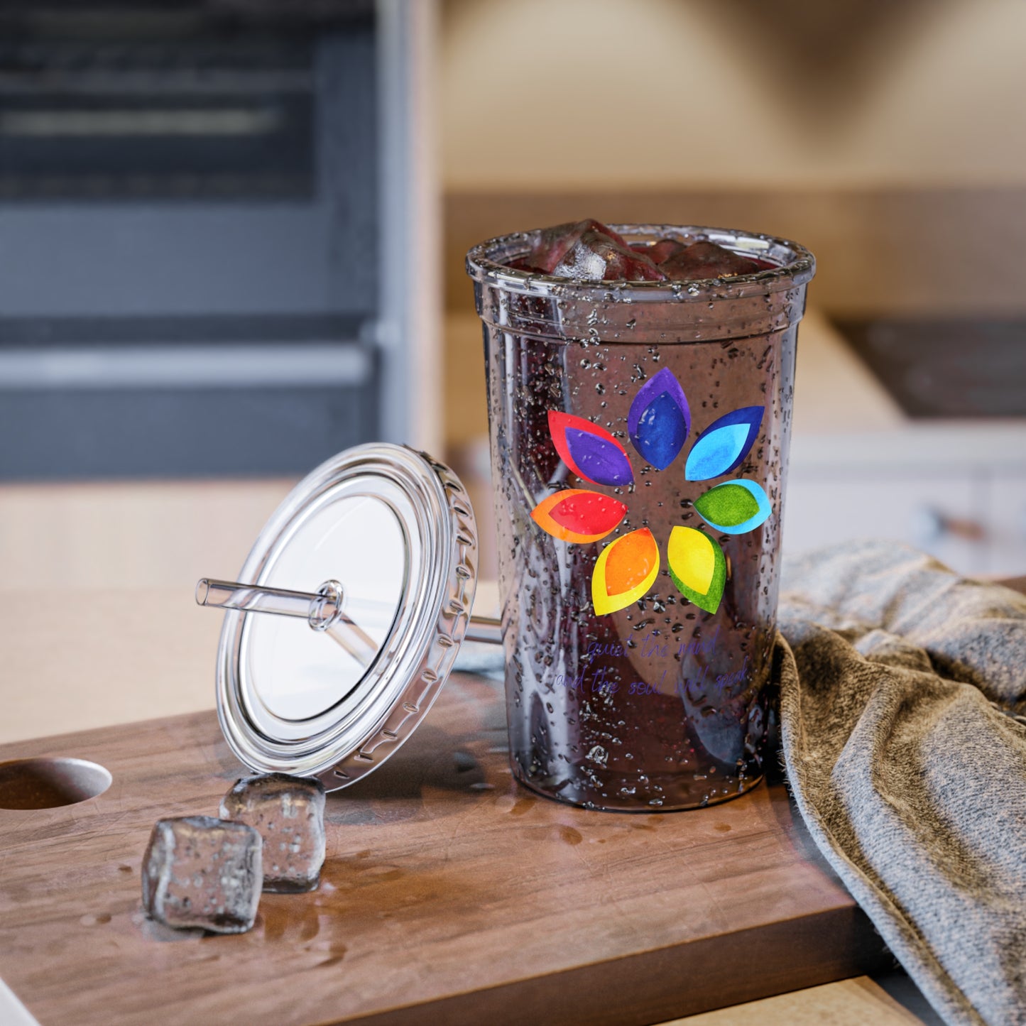 Acrylic Cup - Rainbow Flower - Quiet Your Mind and Your Soul Will Speak