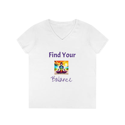 Ladies' V-Neck T-Shirt Slim Fit - Anime Woman Meditating