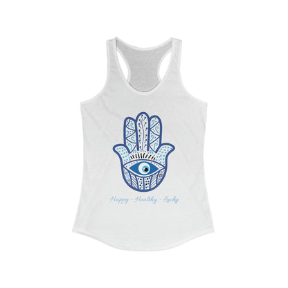 Women's Ideal Racerback Tank - Hamsa - Hand of God - Hand of Fatima - Protection - Happy - Healthy - Lucky