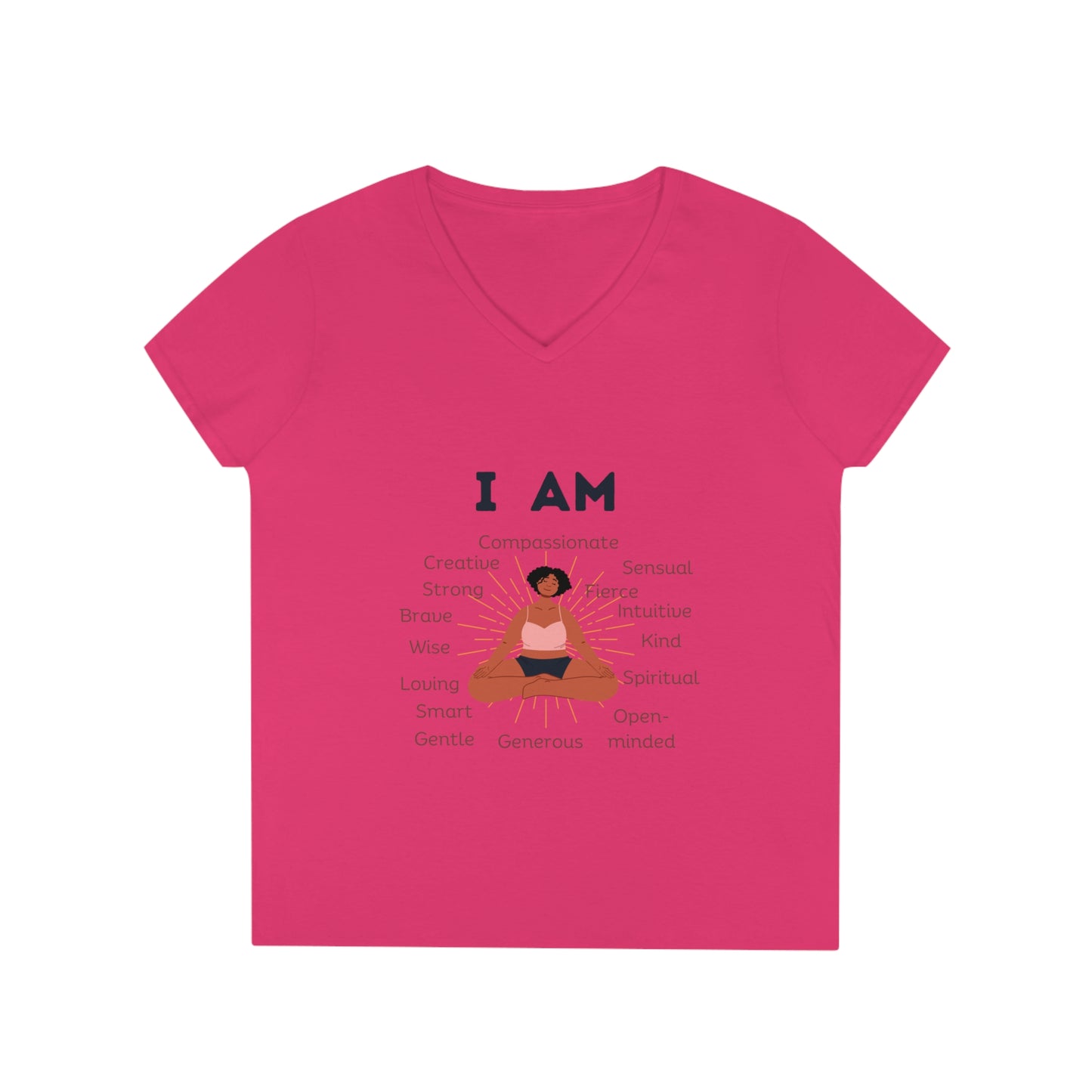 Ladies' V-Neck T-Shirt Slim Fit - I Am woman (brown)