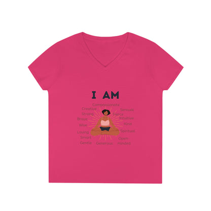 Ladies' V-Neck T-Shirt Slim Fit - I Am woman (brown)