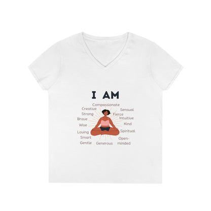 Ladies' V-Neck T-Shirt Slim Fit - I Am woman (brown)