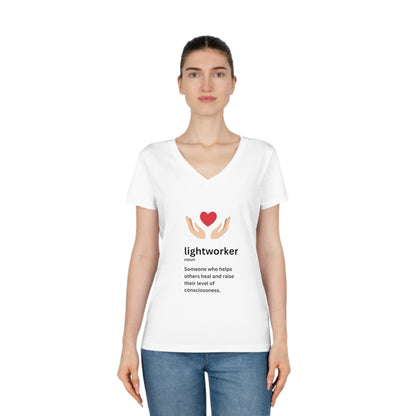 Women's Eco-friendly V-Neck T-Shirt - lightworker heart in hands