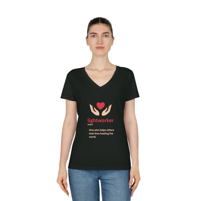 Women's Eco-friendly V-Neck T-Shirt - lightworker heart in hands
