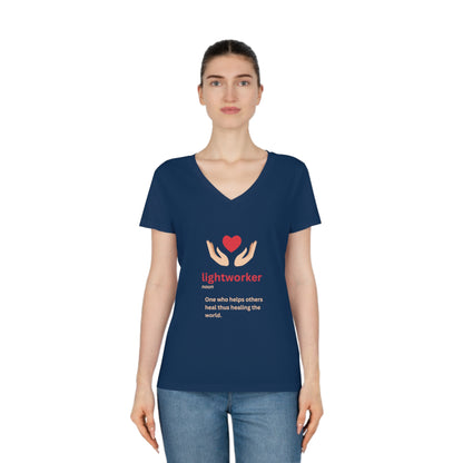 Women's Eco-friendly V-Neck T-Shirt - lightworker heart in hands