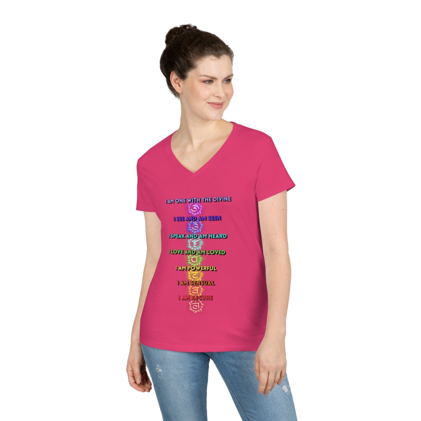 Ladies' V-Neck T-Shirt Slim Fit - I am One with the Divine