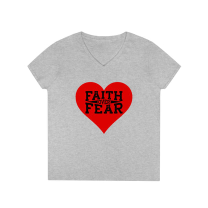 Ladies' V-Neck T-Shirt Slim Fit - Faith over Fear
