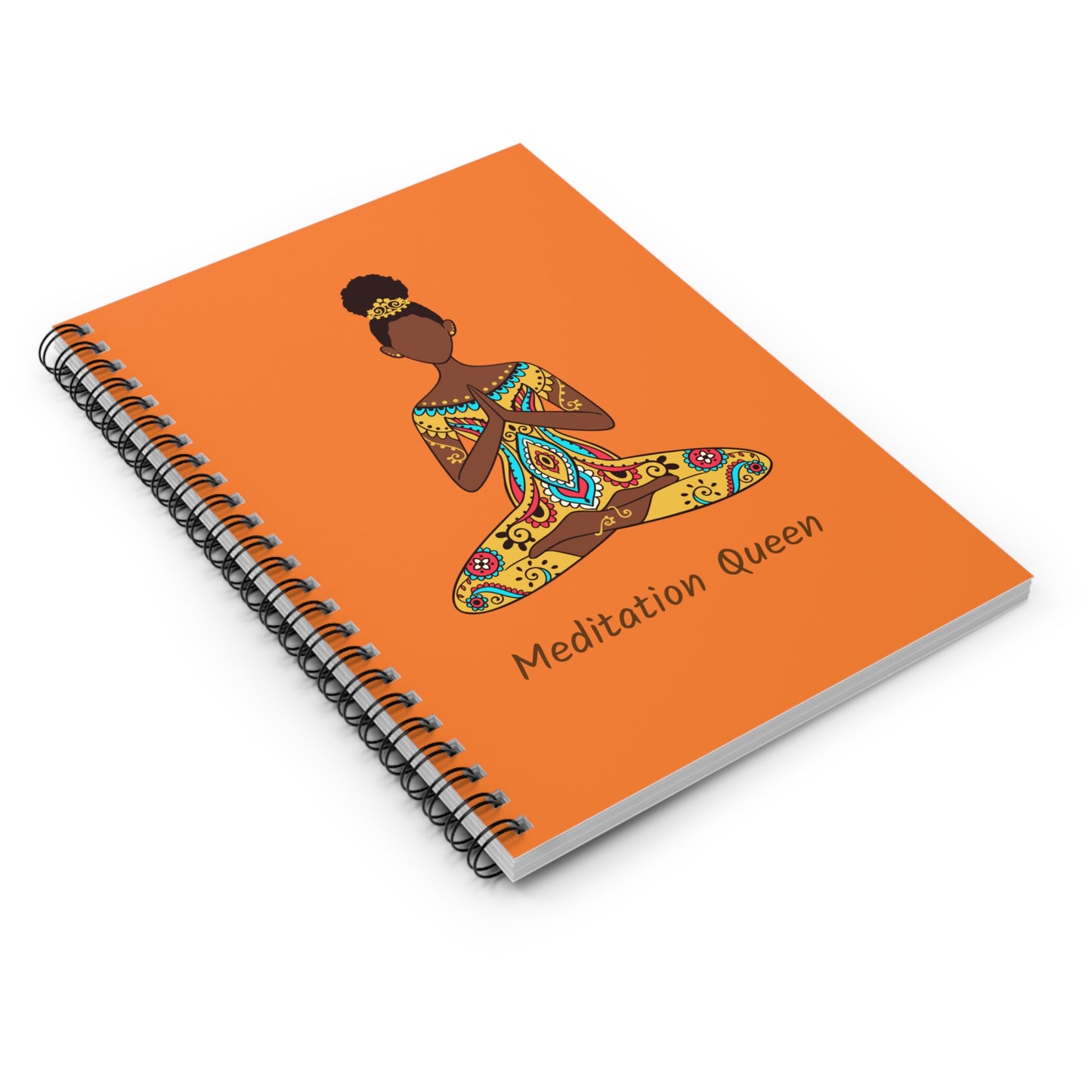 Spiral Notebook - Ruled Line - African American Meditation Queen - orange