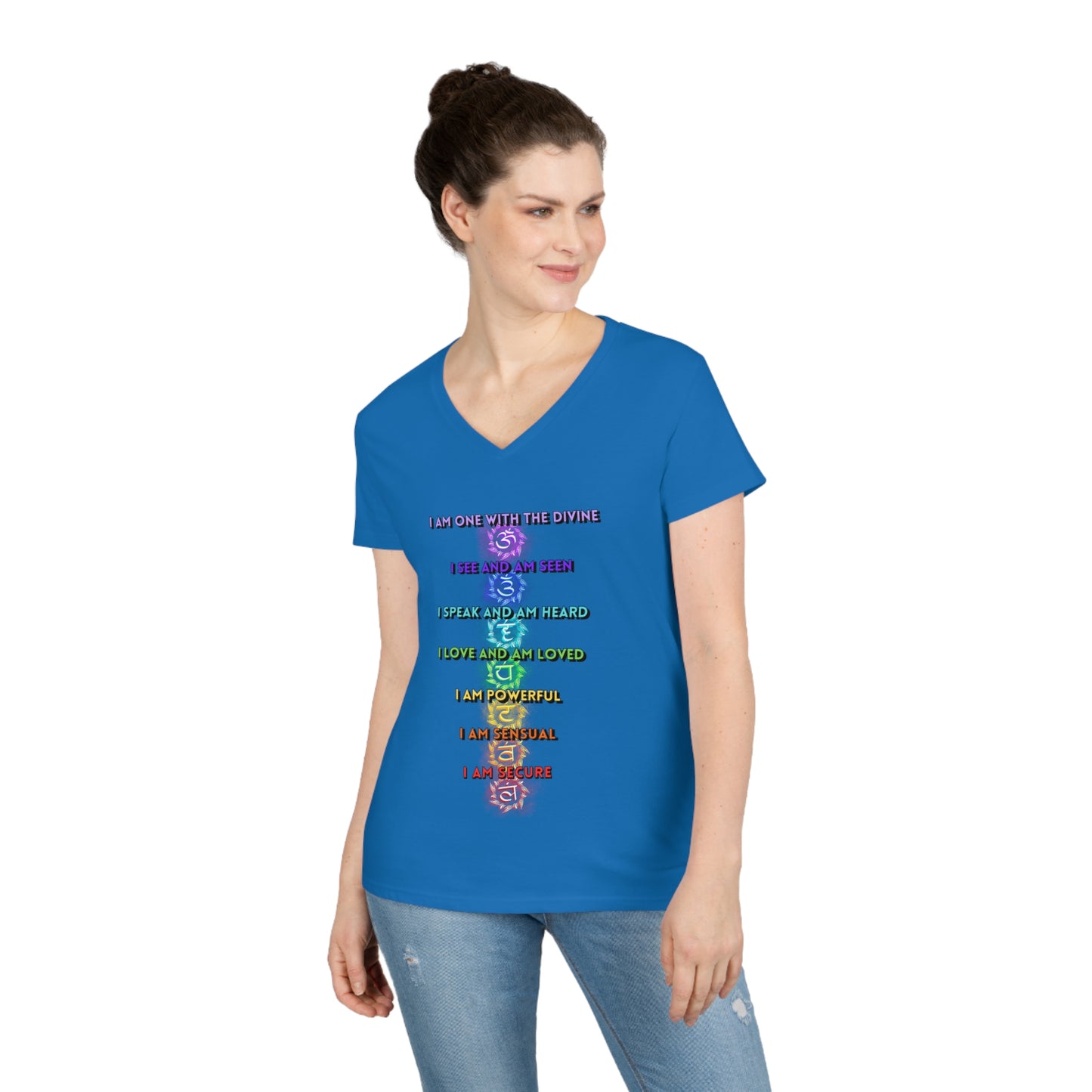 Ladies' V-Neck T-Shirt Slim Fit - I am One with the Divine