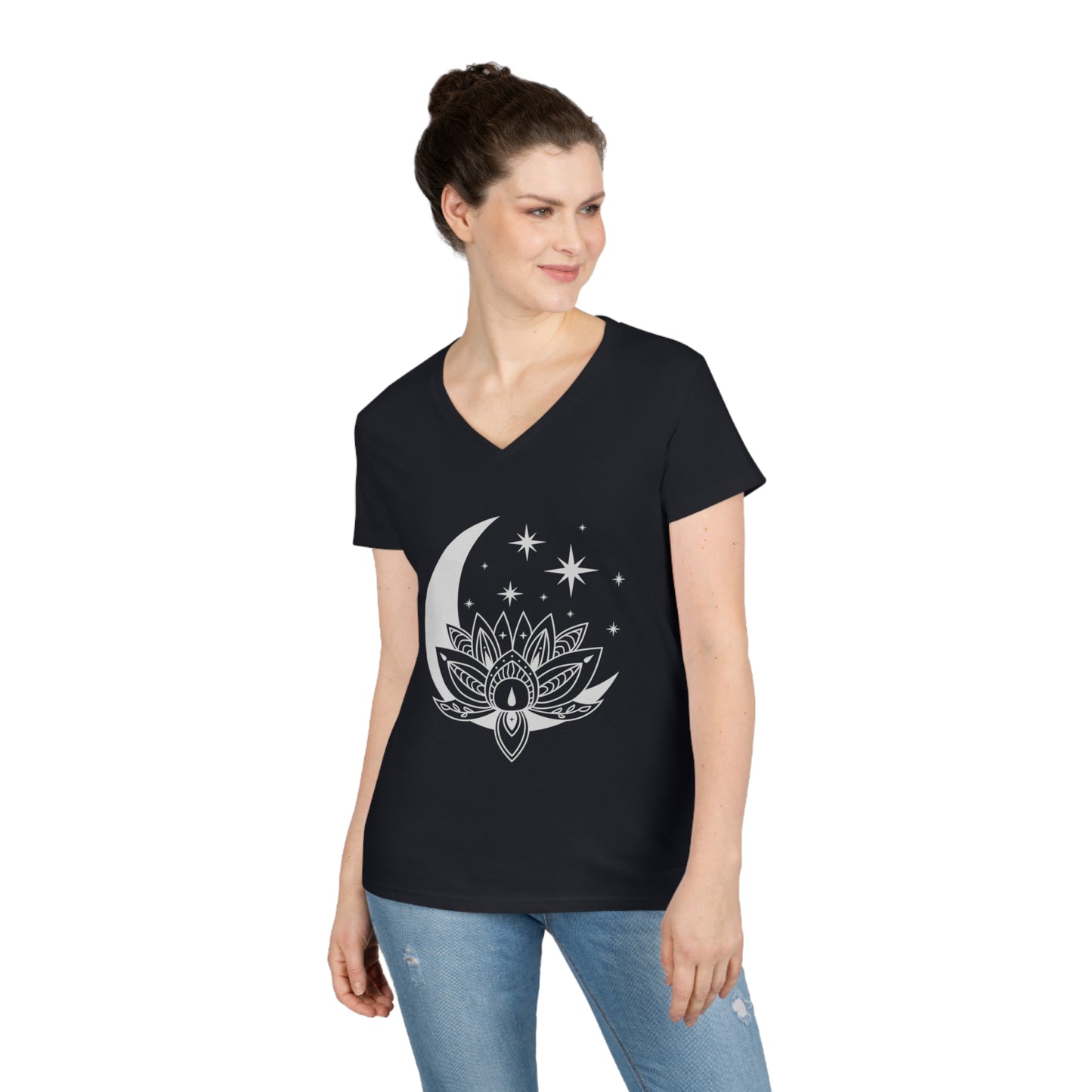 Ladies' V-Neck T-Shirt Slim Fit - Lotus Moon