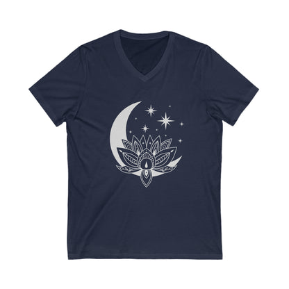Lotus Moon Unisex Jersey Short Sleeve V-Neck Tee
