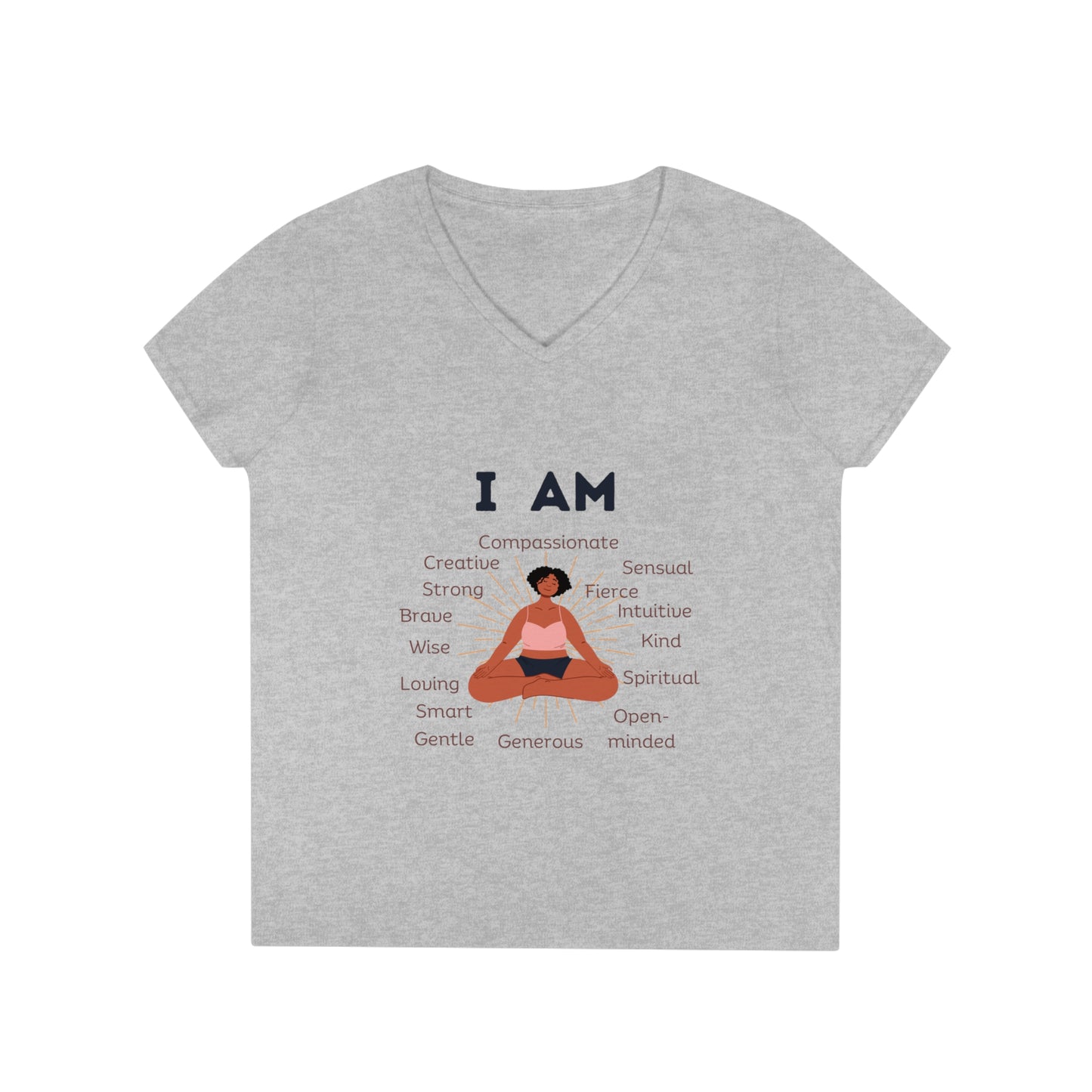 Ladies' V-Neck T-Shirt Slim Fit - I Am woman (brown)