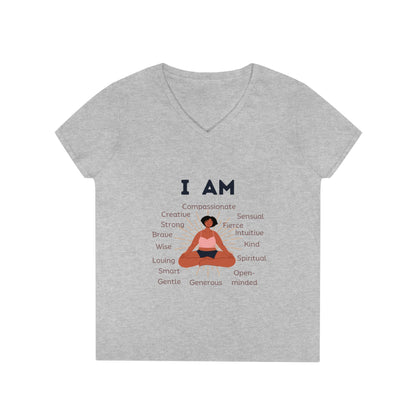 Ladies' V-Neck T-Shirt Slim Fit - I Am woman (brown)