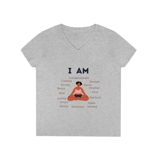 Ladies' V-Neck T-Shirt Slim Fit - I Am woman (brown)