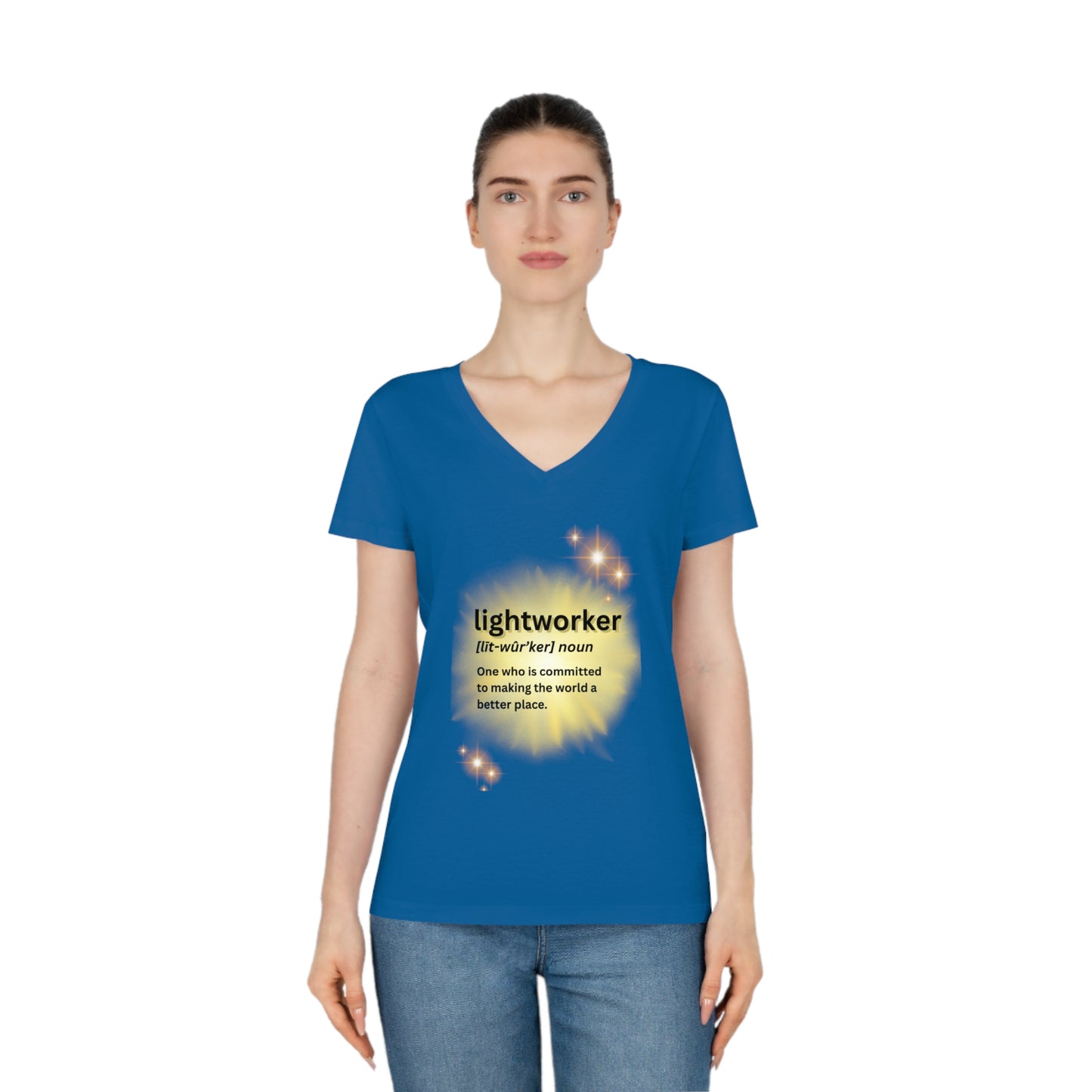 Women's Eco-Friendly V-Neck T-Shirt - lightworker defined sunburst