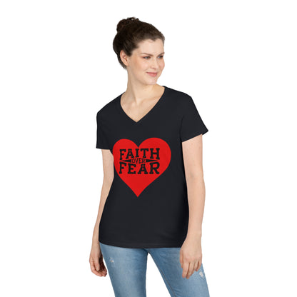 Ladies' V-Neck T-Shirt Slim Fit - Faith over Fear