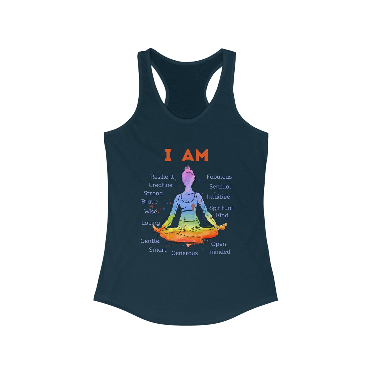 Women's Ideal Racerback Tank - Woman Meditating with Affirmations