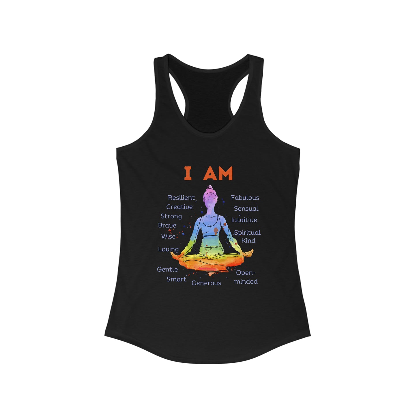 Women's Ideal Racerback Tank - Woman Meditating with Affirmations