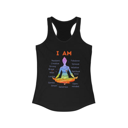 Women's Ideal Racerback Tank - Woman Meditating with Affirmations