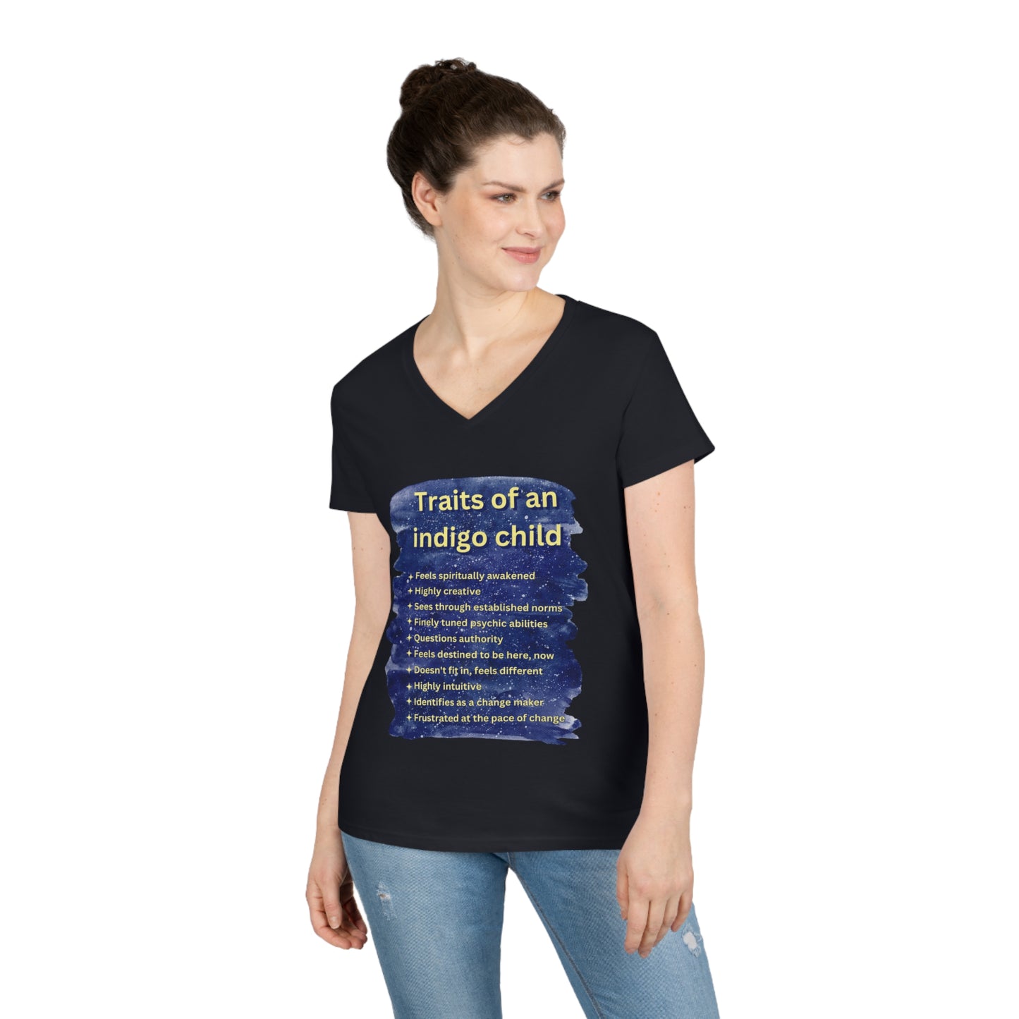 Ladies' V-Neck T-Shirt Slim Fit - Traits of an Indigo Child
