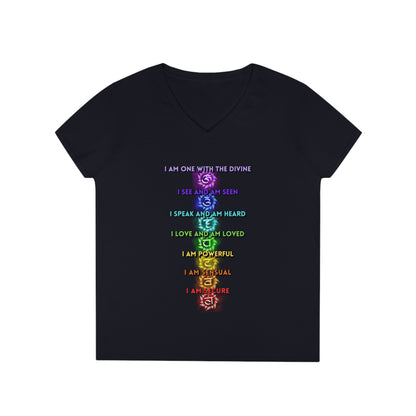Ladies' V-Neck T-Shirt Slim Fit - I am One with the Divine