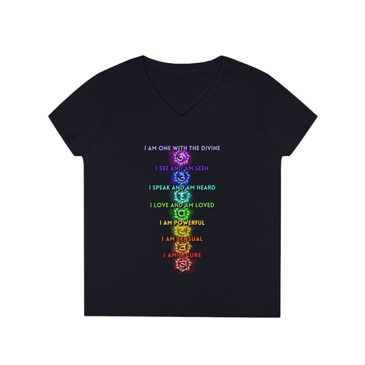 Ladies' V-Neck T-Shirt Slim Fit - I am One with the Divine