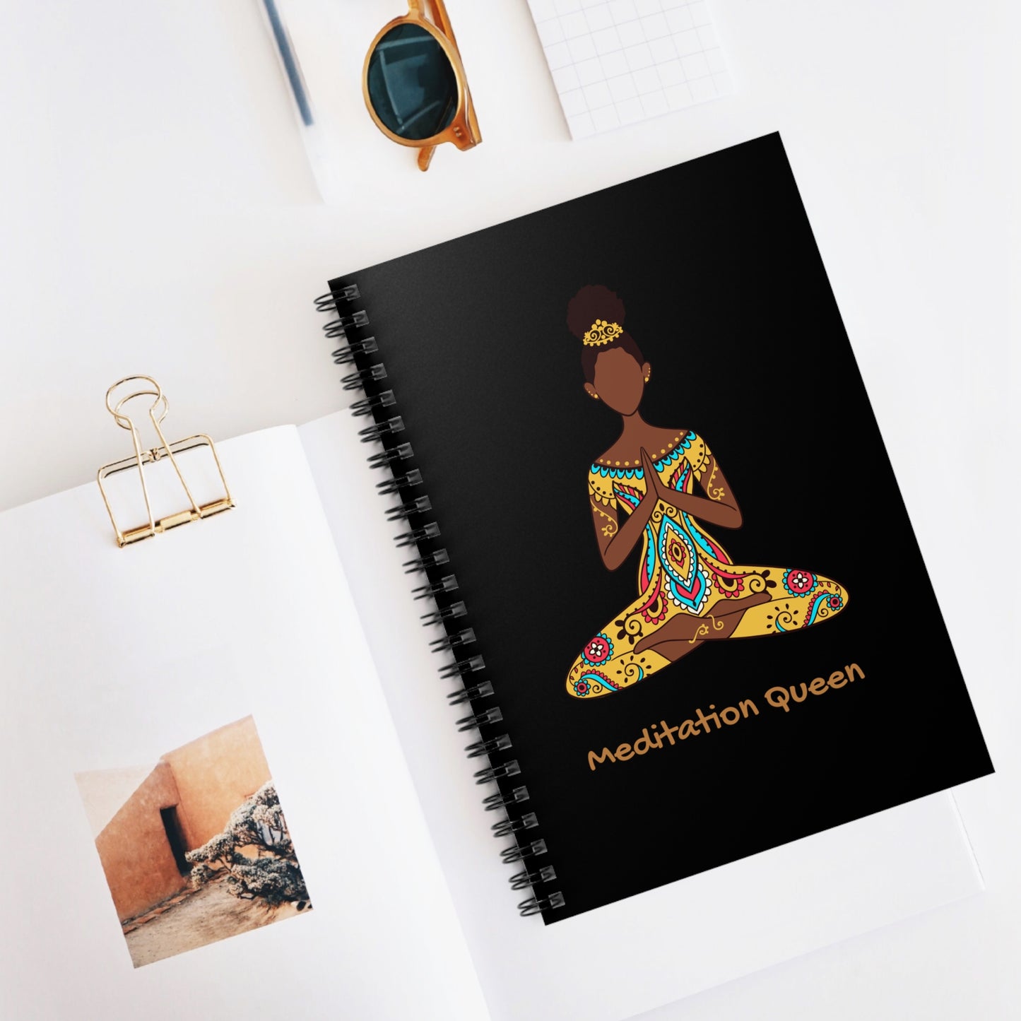 Spiral Notebook - Ruled Line - African American Meditation Queen
