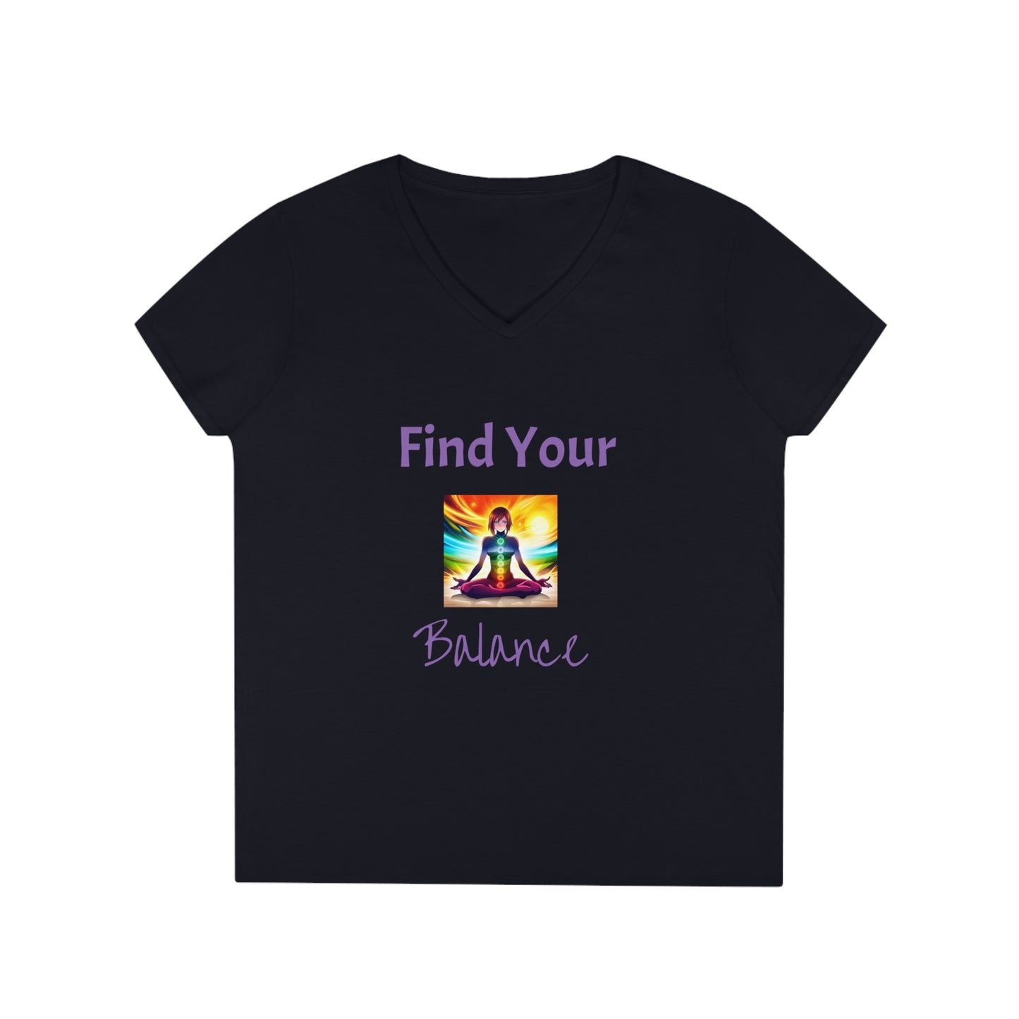Ladies' V-Neck T-Shirt Slim Fit - Anime Woman Meditating