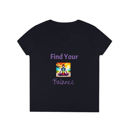 Ladies' V-Neck T-Shirt Slim Fit - Anime Woman Meditating