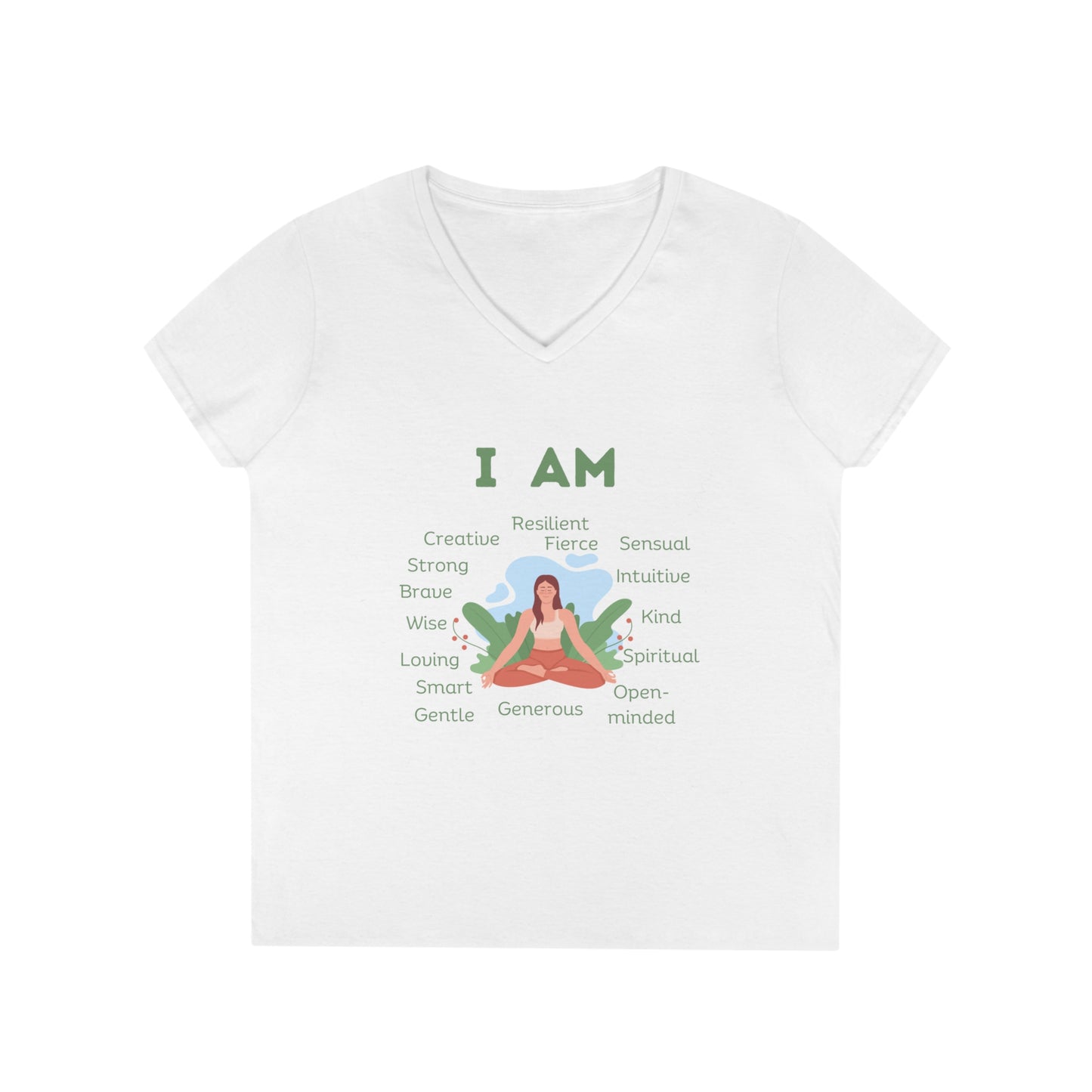Ladies' V-Neck T-Shirt Slim Fit - I Am (blue/green)