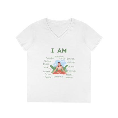 Ladies' V-Neck T-Shirt Slim Fit - I Am (blue/green)