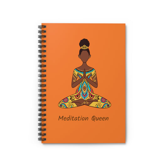 Spiral Notebook - Ruled Line - African American Meditation Queen - orange