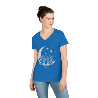 Ladies' V-Neck T-Shirt Slim Fit - Lotus Moon