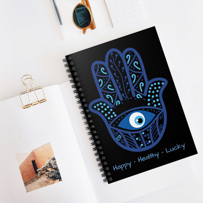 Spiral Notebook - Ruled Line - Hand of Fatima - Hamsa - Happy - Healthy - Lucky