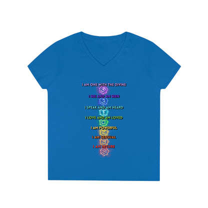 Ladies' V-Neck T-Shirt Slim Fit - I am One with the Divine