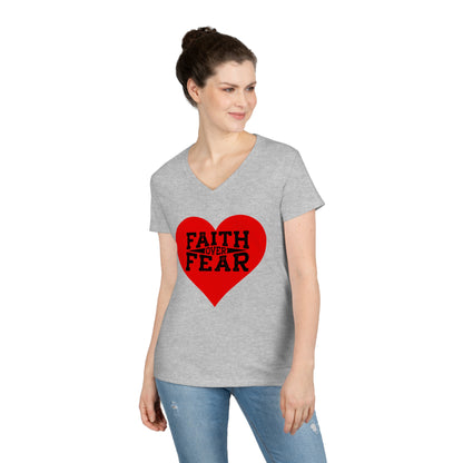 Ladies' V-Neck T-Shirt Slim Fit - Faith over Fear