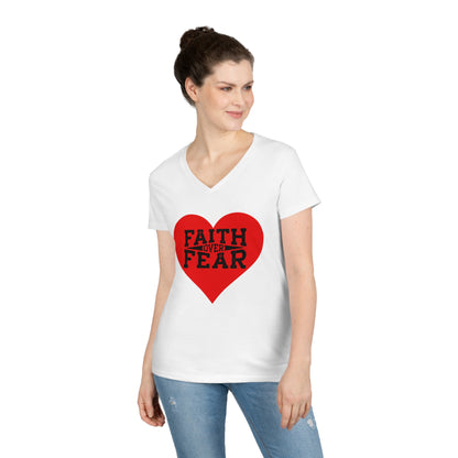 Ladies' V-Neck T-Shirt Slim Fit - Faith over Fear