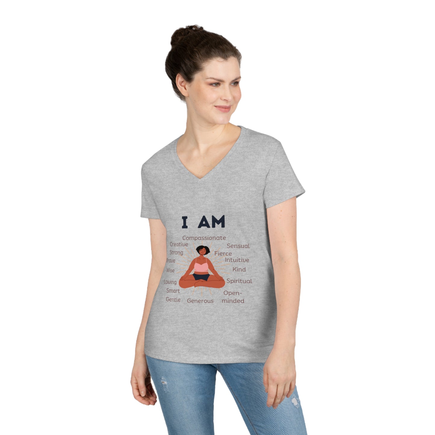 Ladies' V-Neck T-Shirt Slim Fit - I Am woman (brown)