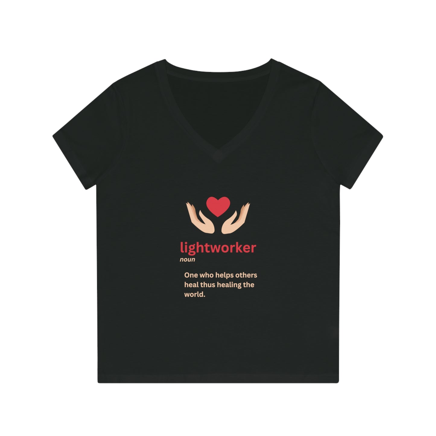 Women's Eco-friendly V-Neck T-Shirt - lightworker heart in hands