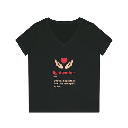 Women's Eco-friendly V-Neck T-Shirt - lightworker heart in hands