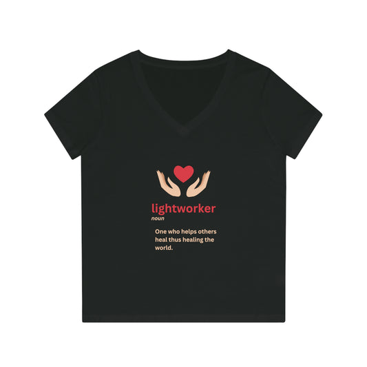 Women's Eco-friendly V-Neck T-Shirt - lightworker heart in hands
