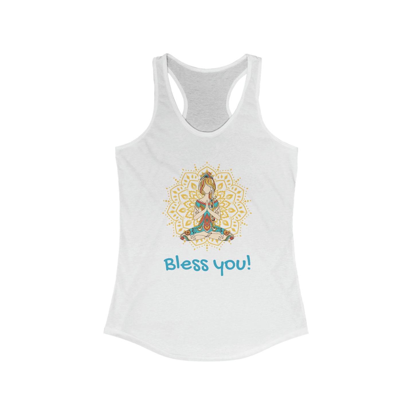 Women's Ideal Racerback Tank - Golden Lotus Flower with Woman Meditating - Bless You!