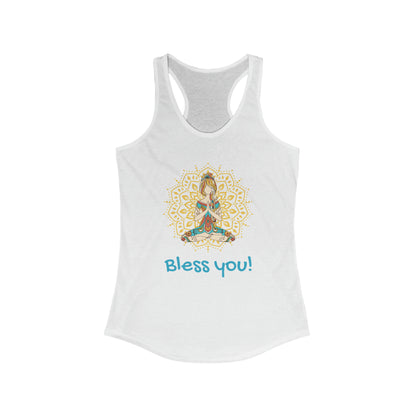 Women's Ideal Racerback Tank - Golden Lotus Flower with Woman Meditating - Bless You!