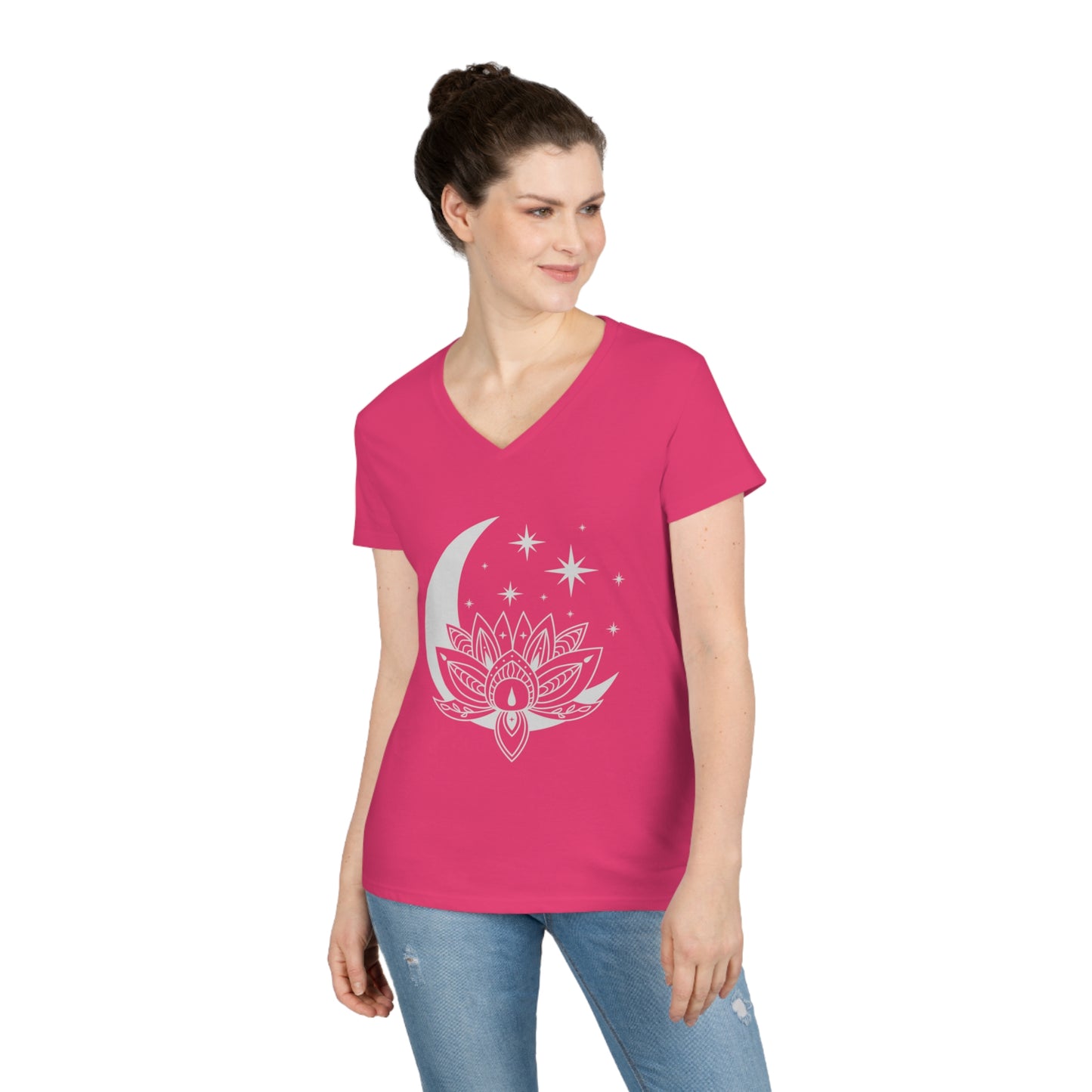 Ladies' V-Neck T-Shirt Slim Fit - Lotus Moon