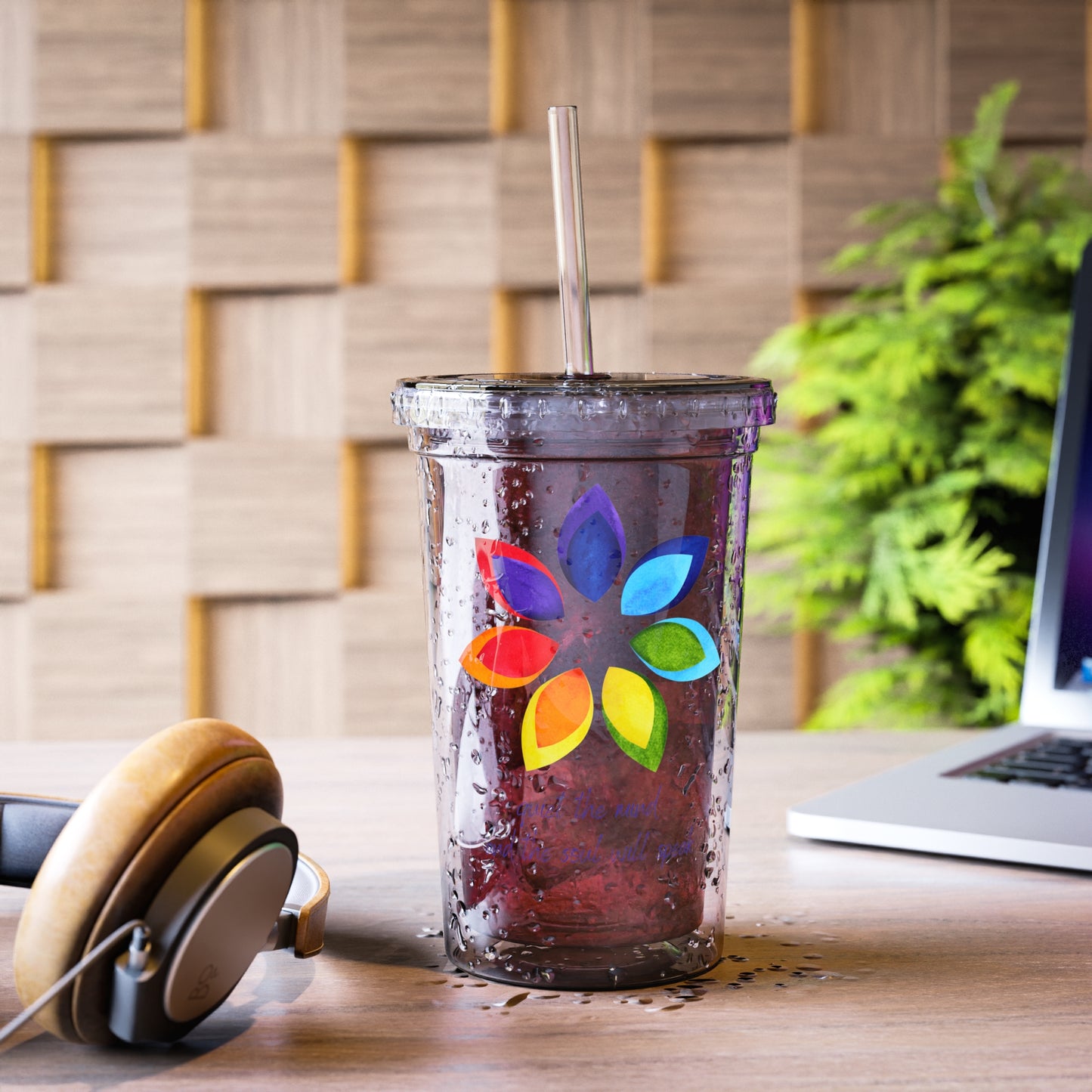 Acrylic Cup - Rainbow Flower - Quiet Your Mind and Your Soul Will Speak