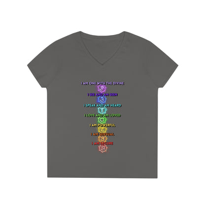 Ladies' V-Neck T-Shirt Slim Fit - I am One with the Divine