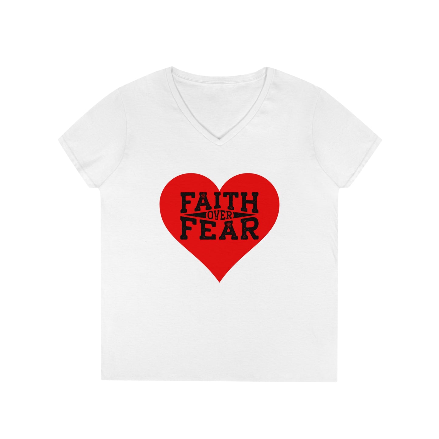 Ladies' V-Neck T-Shirt Slim Fit - Faith over Fear